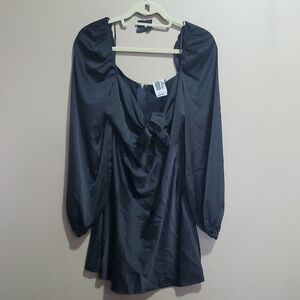 Lovely Day Rumour Satin Peep Tie Black Satin Long Sleeve Dress Size Large